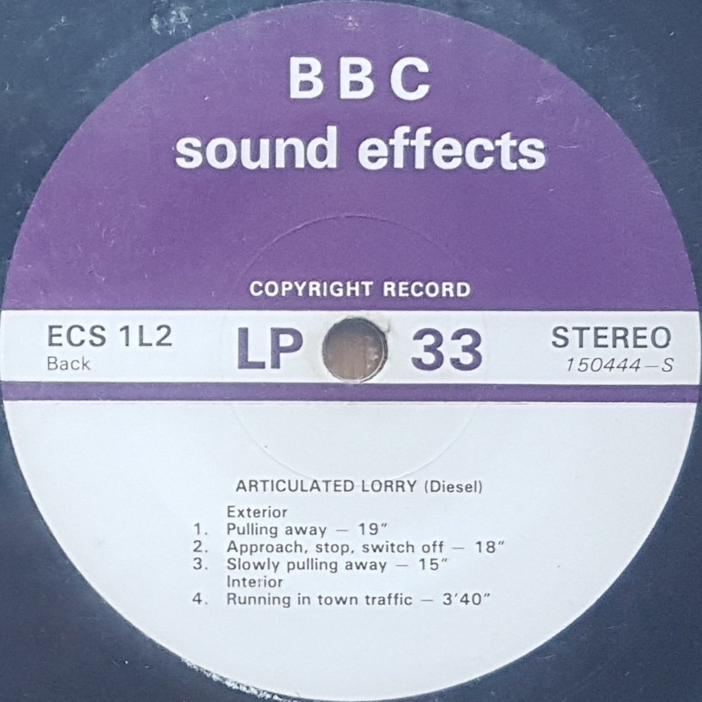 ECS 1L2 Articulated lorry (Diesel) Not registered from the BBC records and Tapes library Label